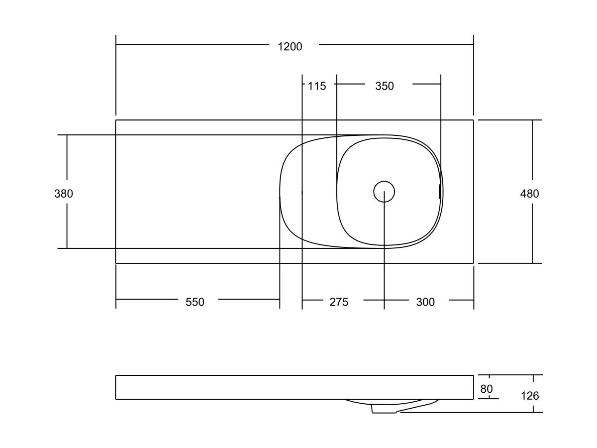 Reece Kado Lussi 1200mm Right Hand Wall Basin Side Shelf With Overflow No Taphole Matte White Solid Surface