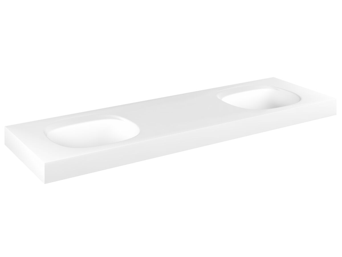 Reece Kado Lussi 1500mm Double Wall Basin Rear Shelf With Overflow 2 Taphole Matte White Solid Surface