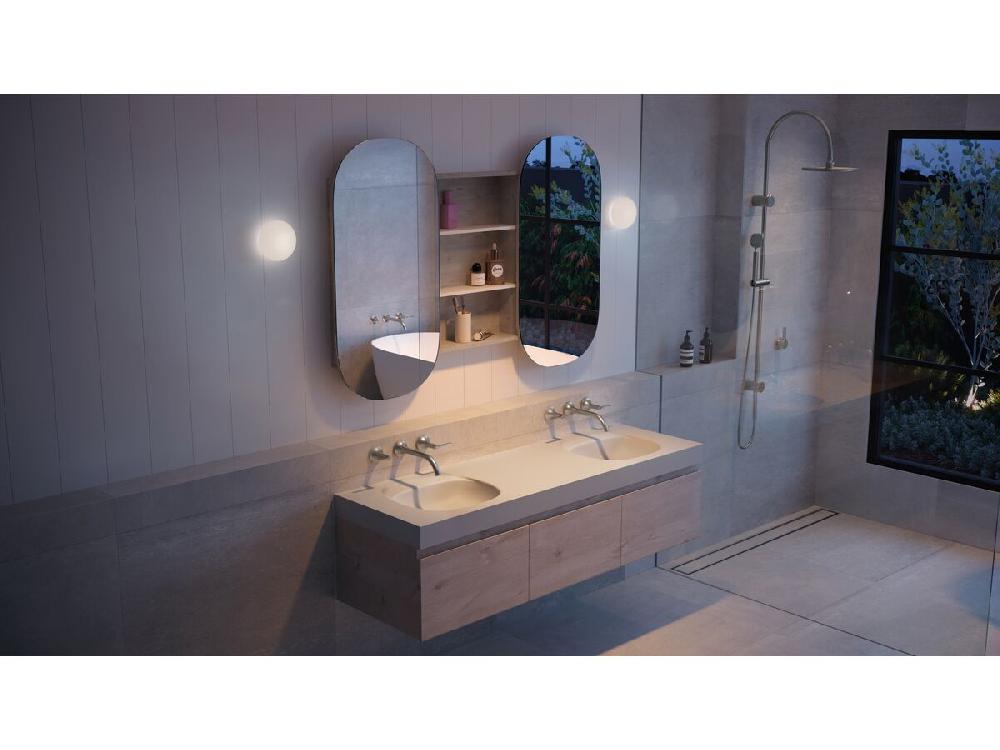 Reece Kado Lussi 1500mm Double Wall Basin Rear Shelf With Overflow No Taphole Matte White Solid Surface