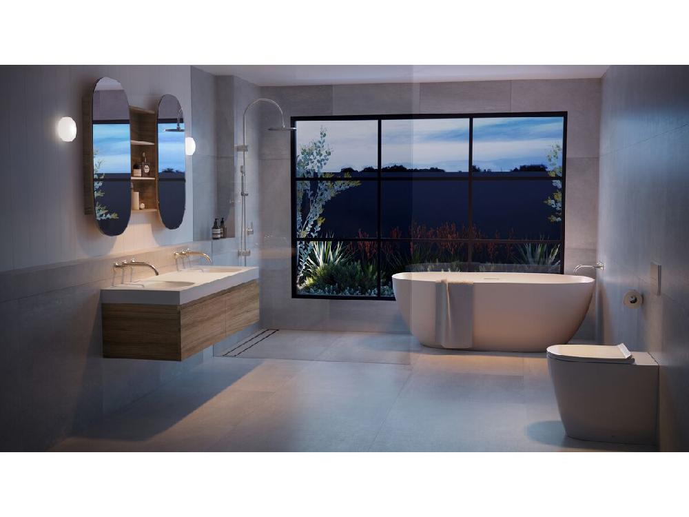 Reece Kado Lussi 1500mm Double Wall Basin Rear Shelf With Overflow No Taphole Matte White Solid Surface