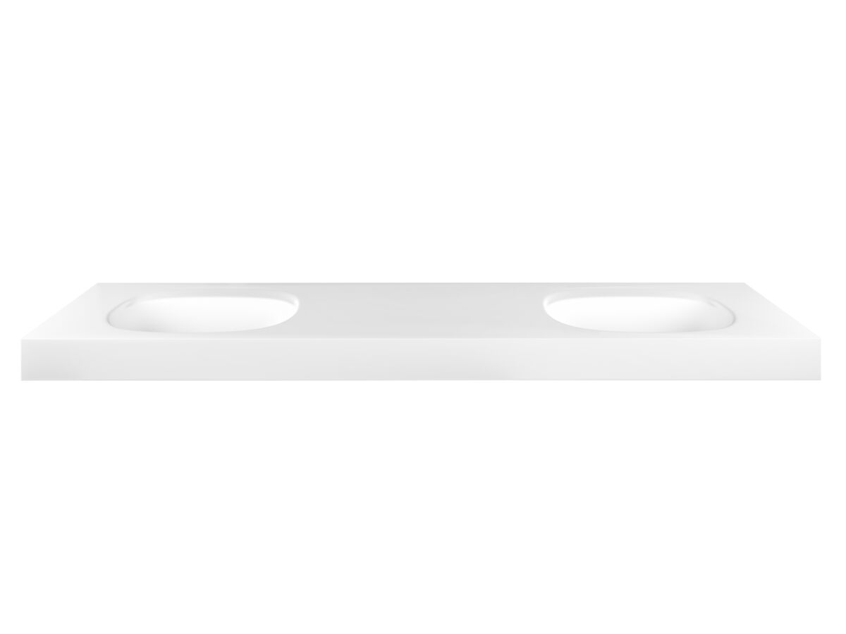reece Kado Lussi 1500mm Double Wall Basin Rear Shelf with Overflow 2 Taphole Matte White Solid Surface reece Kado Lussi 1500mm Double Wall Basin Rear Shelf with Overflow 2 Taphole Matte White Solid Surface