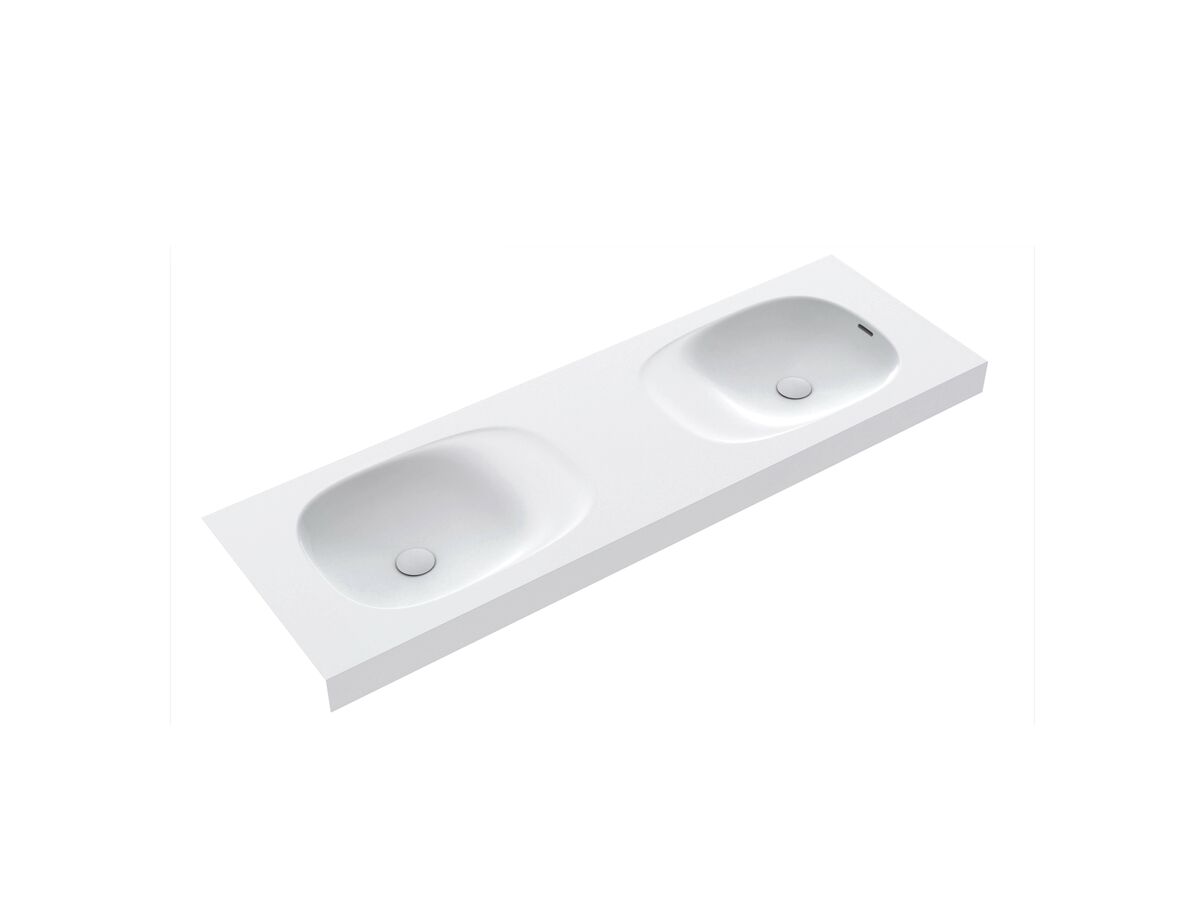 Reece Kado Lussi 1500mm Double Wall Basin Side Shelf With Overflow No Taphole Matte White Solid Surface
