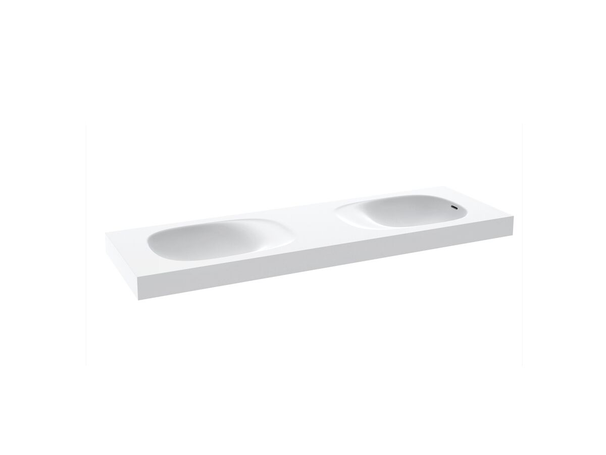 Reece Kado Lussi 1500mm Double Wall Basin Side Shelf With Overflow No Taphole Matte White Solid Surface