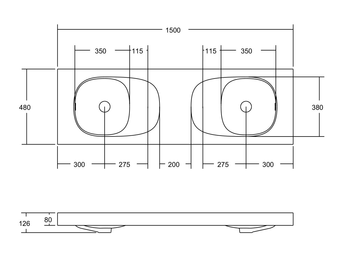 Reece Kado Lussi 1500mm Double Wall Basin Side Shelf With Overflow No Taphole Matte White Solid Surface