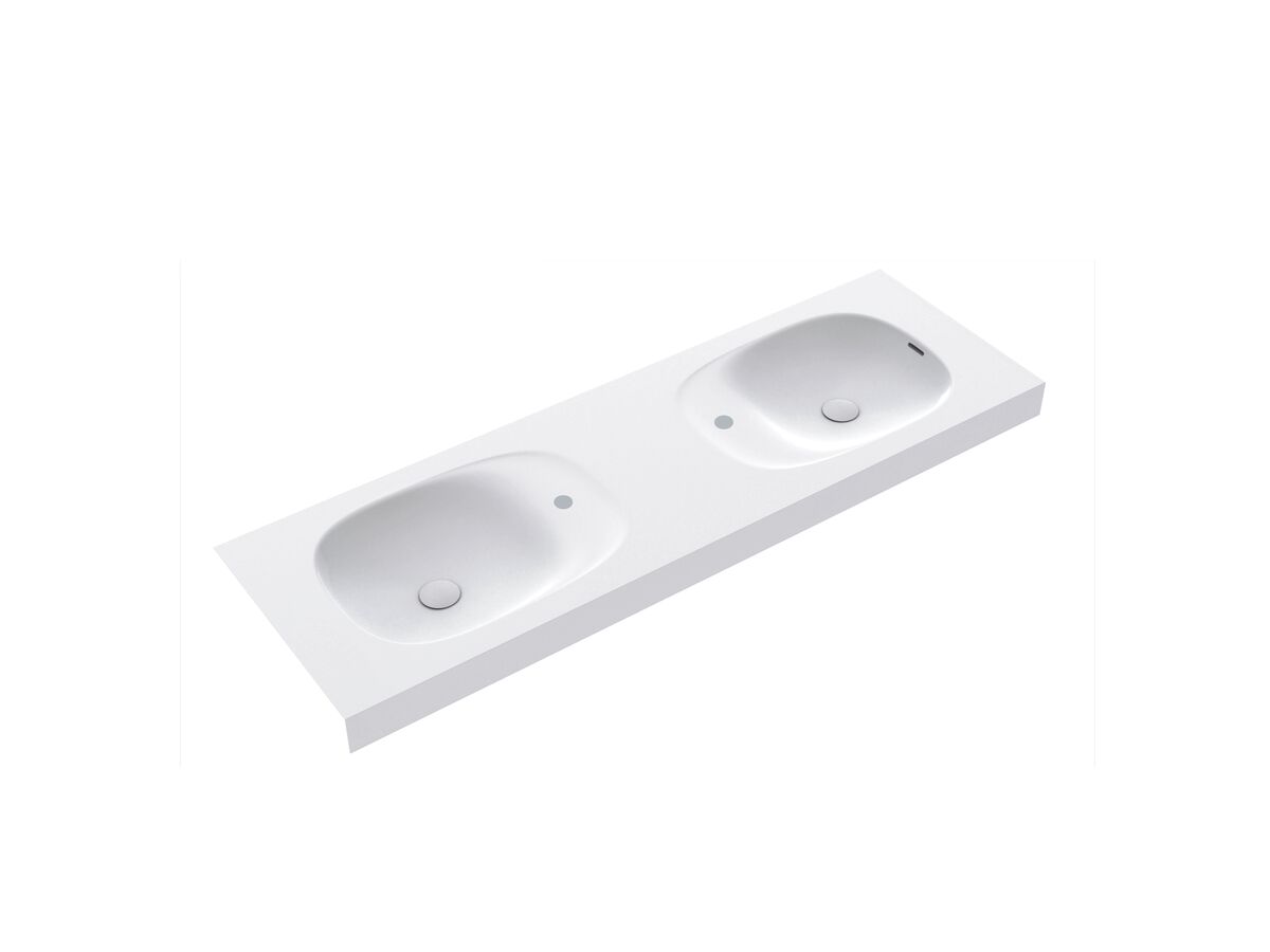 Reece Kado Lussi 1500mm Double Wall Basin Side Shelf With Overflow 2 Taphole Matte White Solid Surface