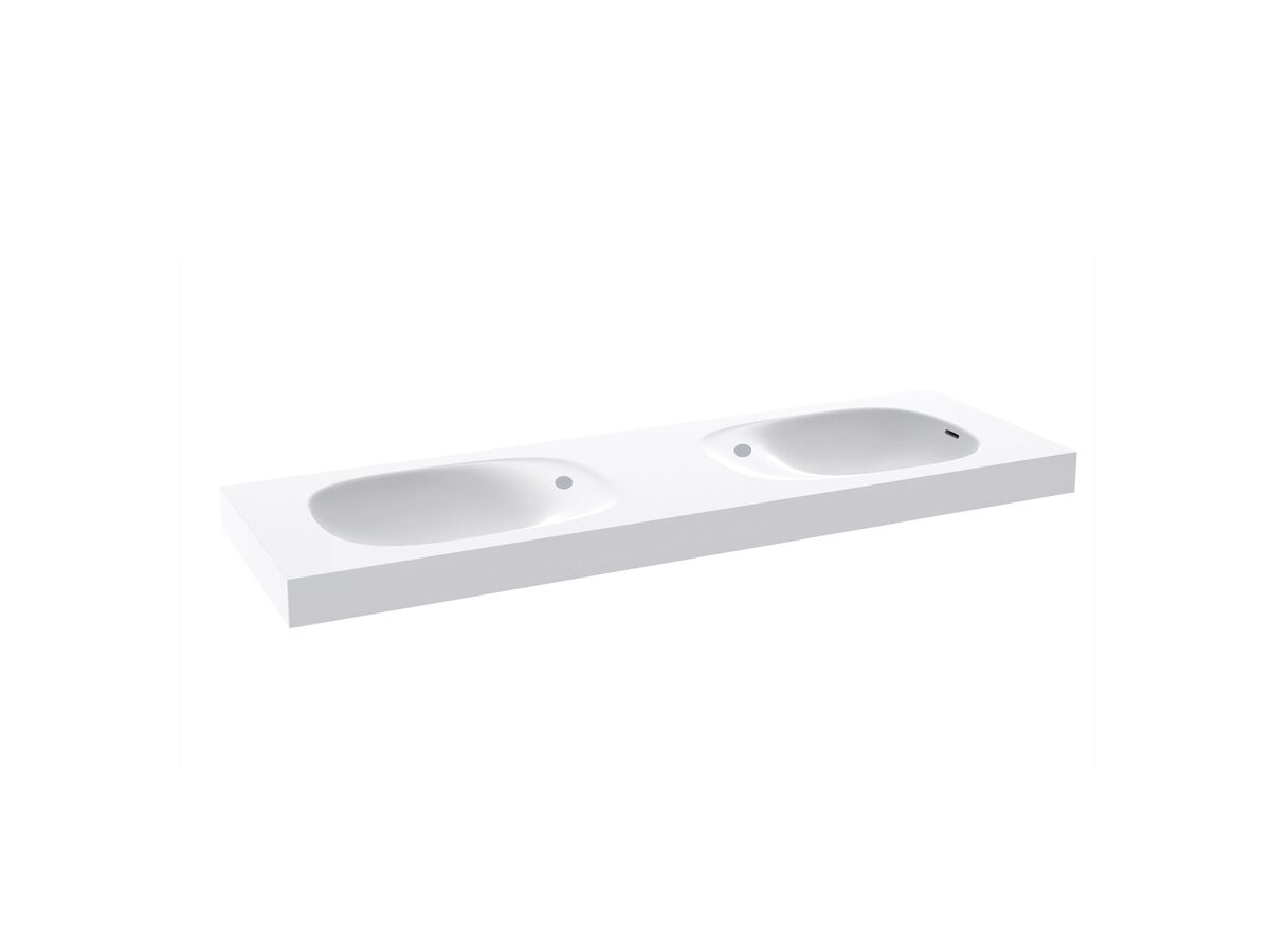 Reece Kado Lussi 1500mm Double Wall Basin Side Shelf With Overflow 2 Taphole Matte White Solid Surface