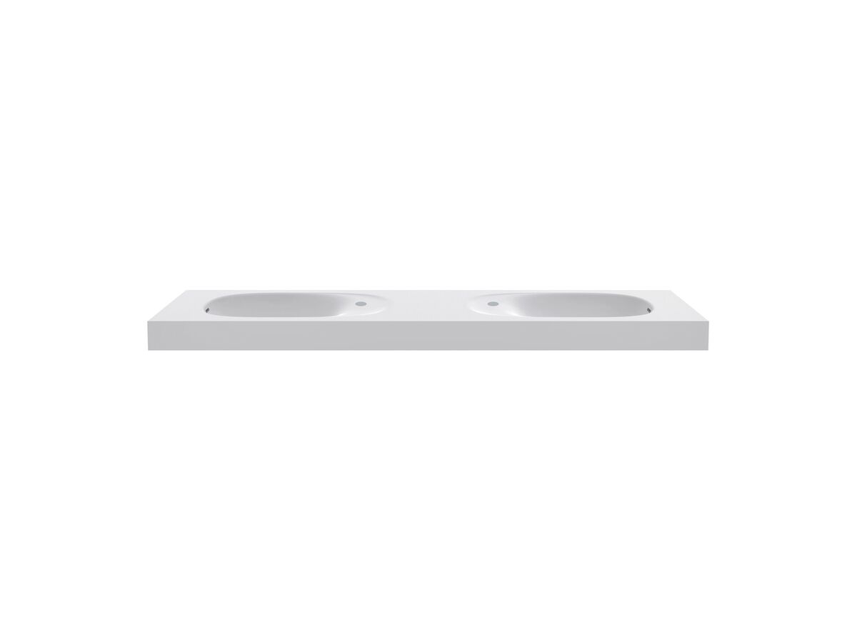 reece Kado Lussi 1500mm Double Wall Basin Side Shelf with Overflow 2 Taphole Matte White Solid Surface