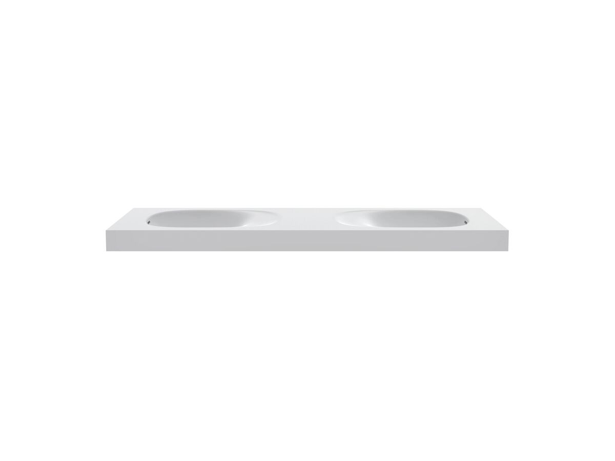 reece Kado Lussi 1500mm Double Wall Basin Side Shelf with Overflow No Taphole Matte White Solid Surface