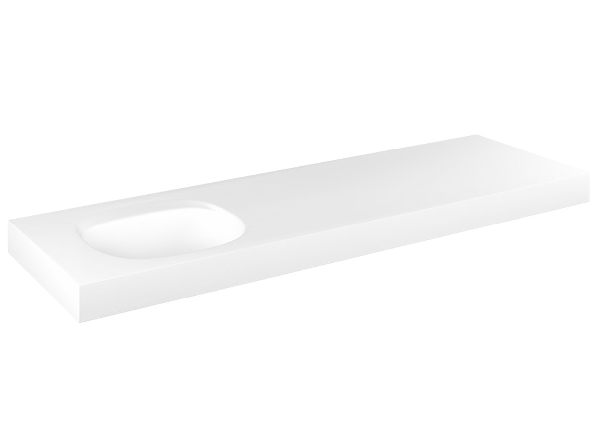 Reece Kado Lussi 1500mm Single Left Hand Wall Basin Rear Shelf With Overflow No Taphole Matte White Solid Surface