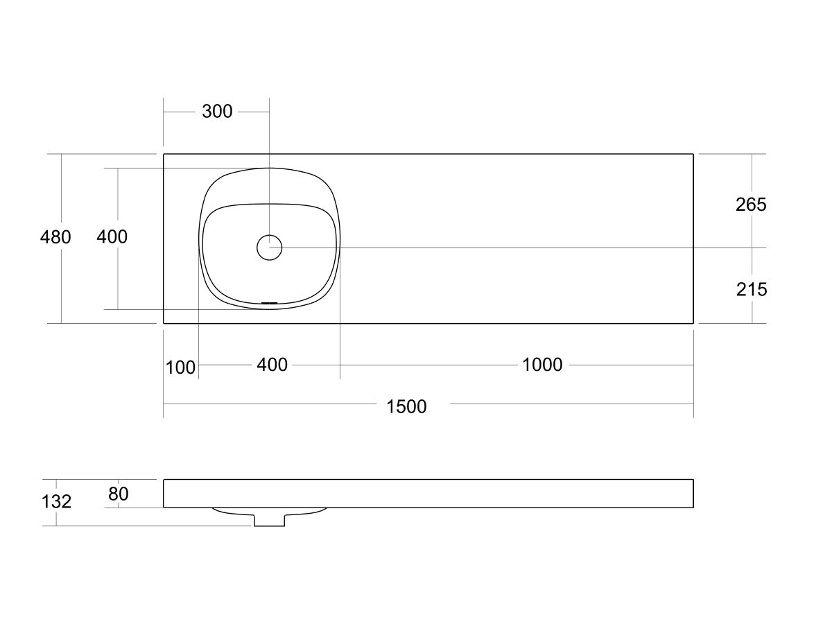 Reece Kado Lussi 1500mm Single Left Hand Wall Basin Rear Shelf With Overflow No Taphole Matte White Solid Surface