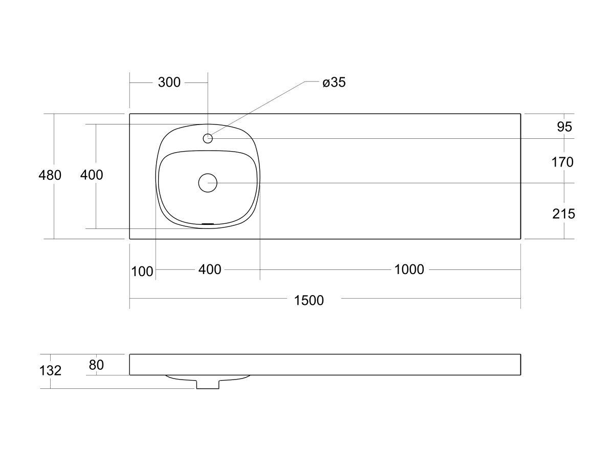 Reece Kado Lussi 1500mm Single Left Hand Wall Basin Rear Shelf With Overflow 1 Taphole Matte White Solid Surface
