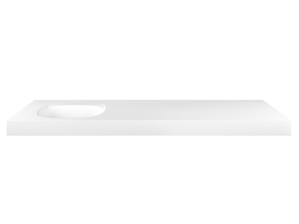 reece Kado Lussi 1500mm Single Left Hand Wall Basin Rear Shelf with Overflow No Taphole Matte White Solid Surface