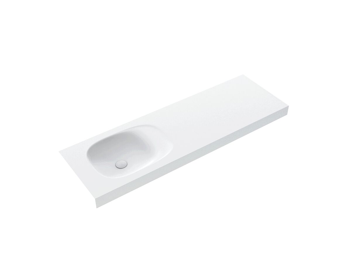 Reece Kado Lussi 1500mm Single Left Hand Wall Basin Side Shelf With Overflow No Taphole Matte White Solid Surface