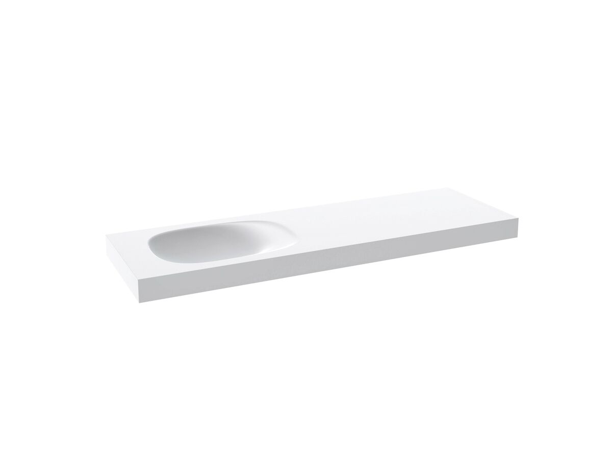 Reece Kado Lussi 1500mm Single Left Hand Wall Basin Side Shelf With Overflow No Taphole Matte White Solid Surface
