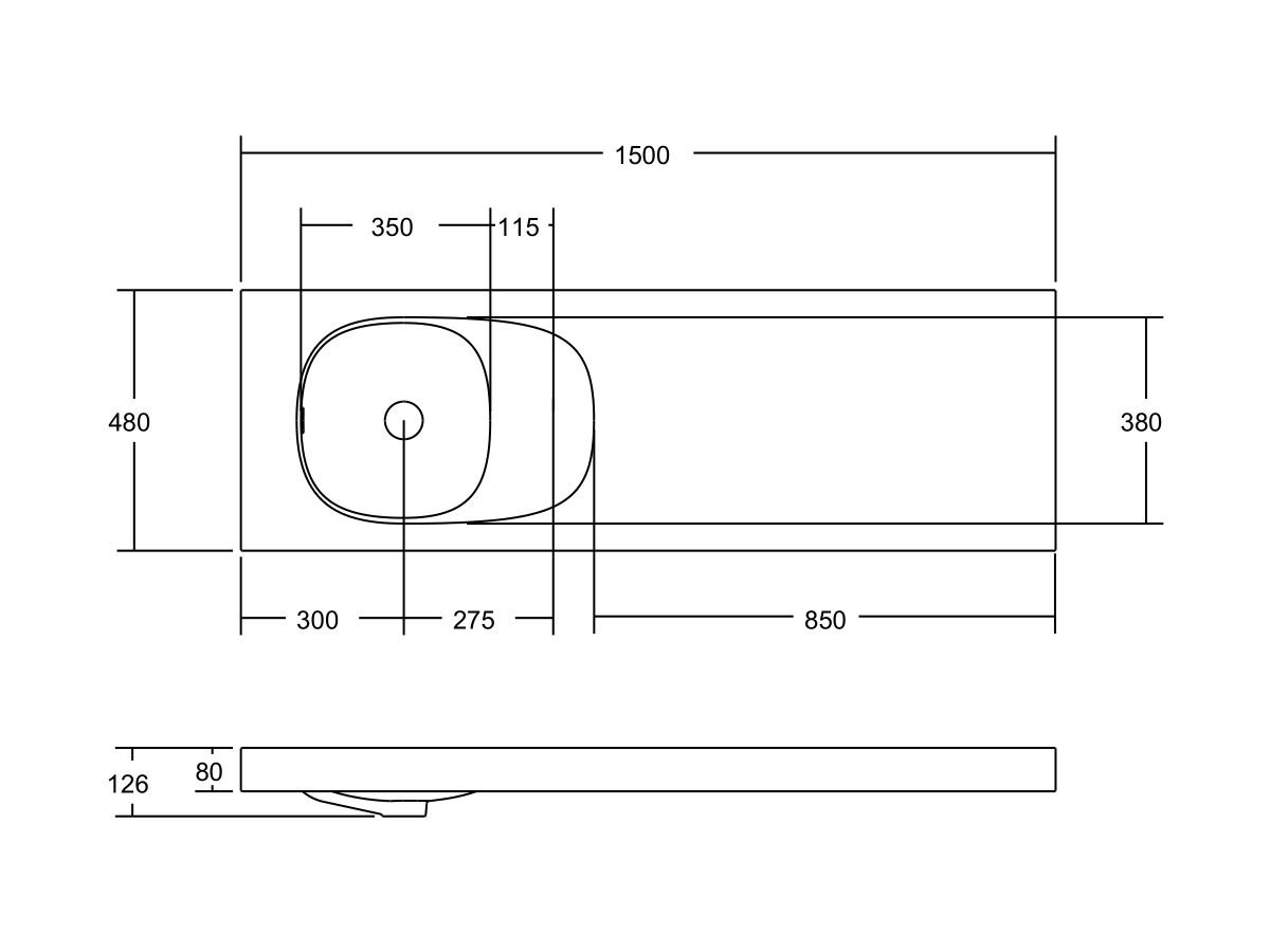 Reece Kado Lussi 1500mm Single Left Hand Wall Basin Side Shelf With Overflow No Taphole Matte White Solid Surface