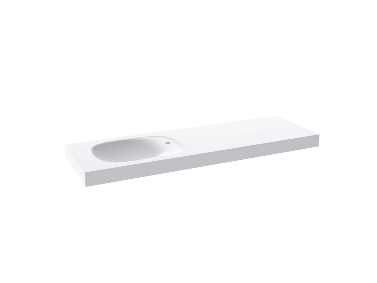 Reece Kado Lussi 1500mm Single Left Hand Wall Basin Side Shelf With Overflow 1 Taphole Matte White Solid Surface