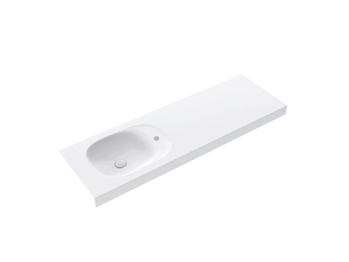 Reece Kado Lussi 1500mm Single Left Hand Wall Basin Side Shelf With Overflow 1 Taphole Matte White Solid Surface