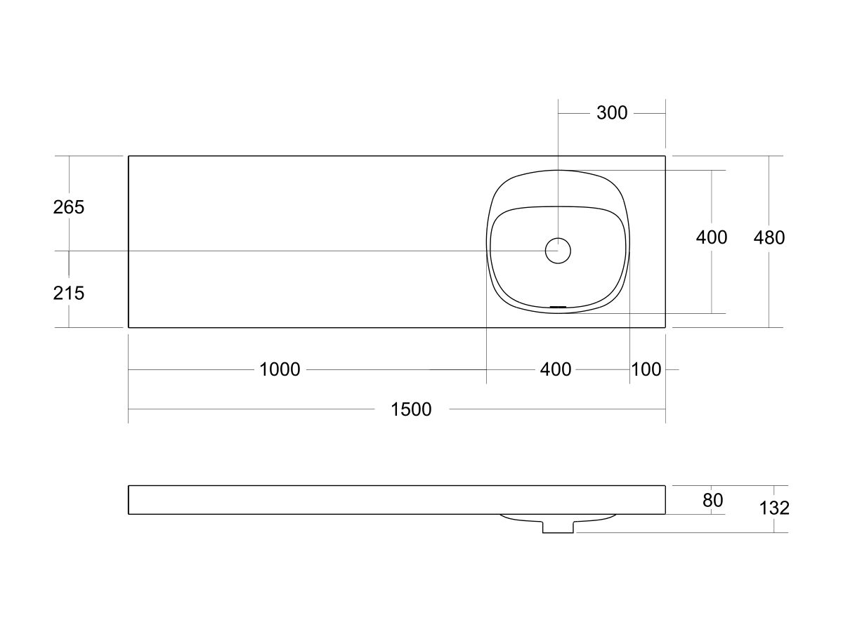 Reece Kado Lussi 1500mm Single Right Hand Wall Basin Rear Shelf With Overflow No Taphole Matte White Solid Surface