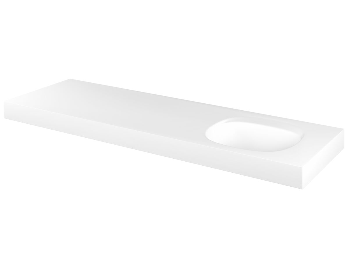 Reece Kado Lussi 1500mm Single Right Hand Wall Basin Rear Shelf With Overflow 1 Taphole Matte White Solid Surface