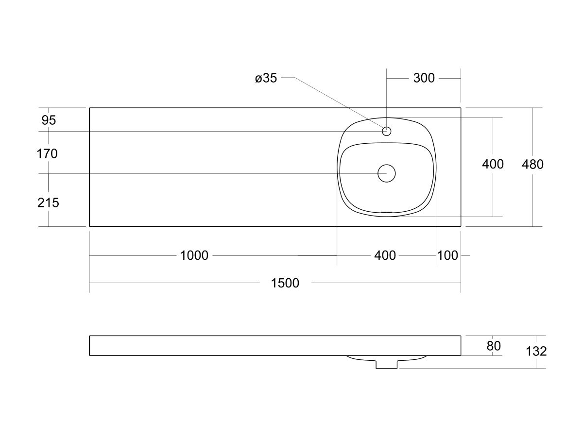 Reece Kado Lussi 1500mm Single Right Hand Wall Basin Rear Shelf With Overflow 1 Taphole Matte White Solid Surface