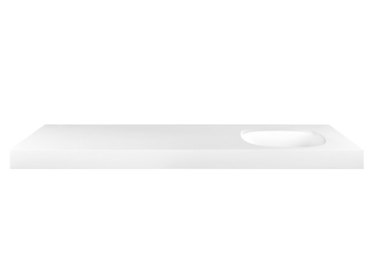 reece Kado Lussi 1500mm Single Right Hand Wall Basin Rear Shelf with Overflow No Taphole Matte White Solid Surface