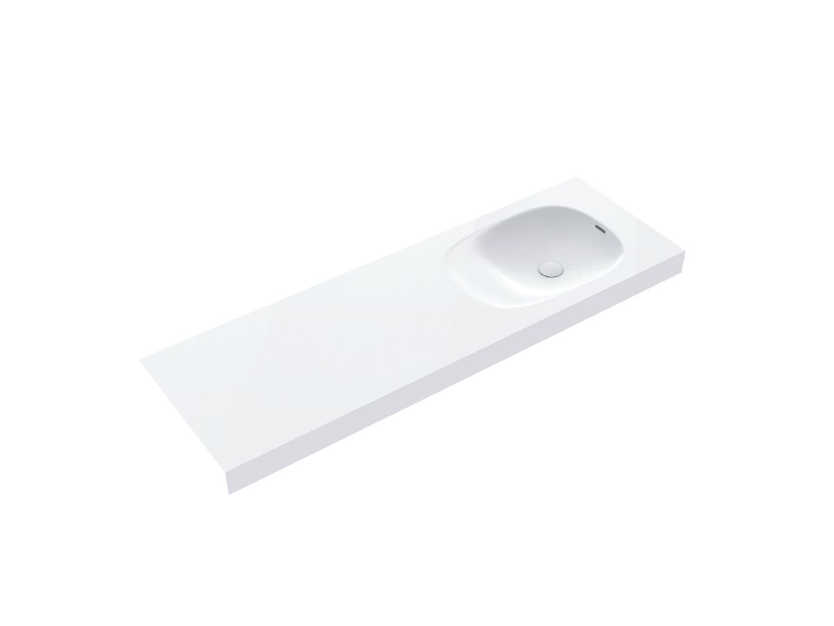 Reece Kado Lussi 1500mm Single Right Hand Wall Basin Side Shelf With Overflow No Taphole Matte White Solid Surface