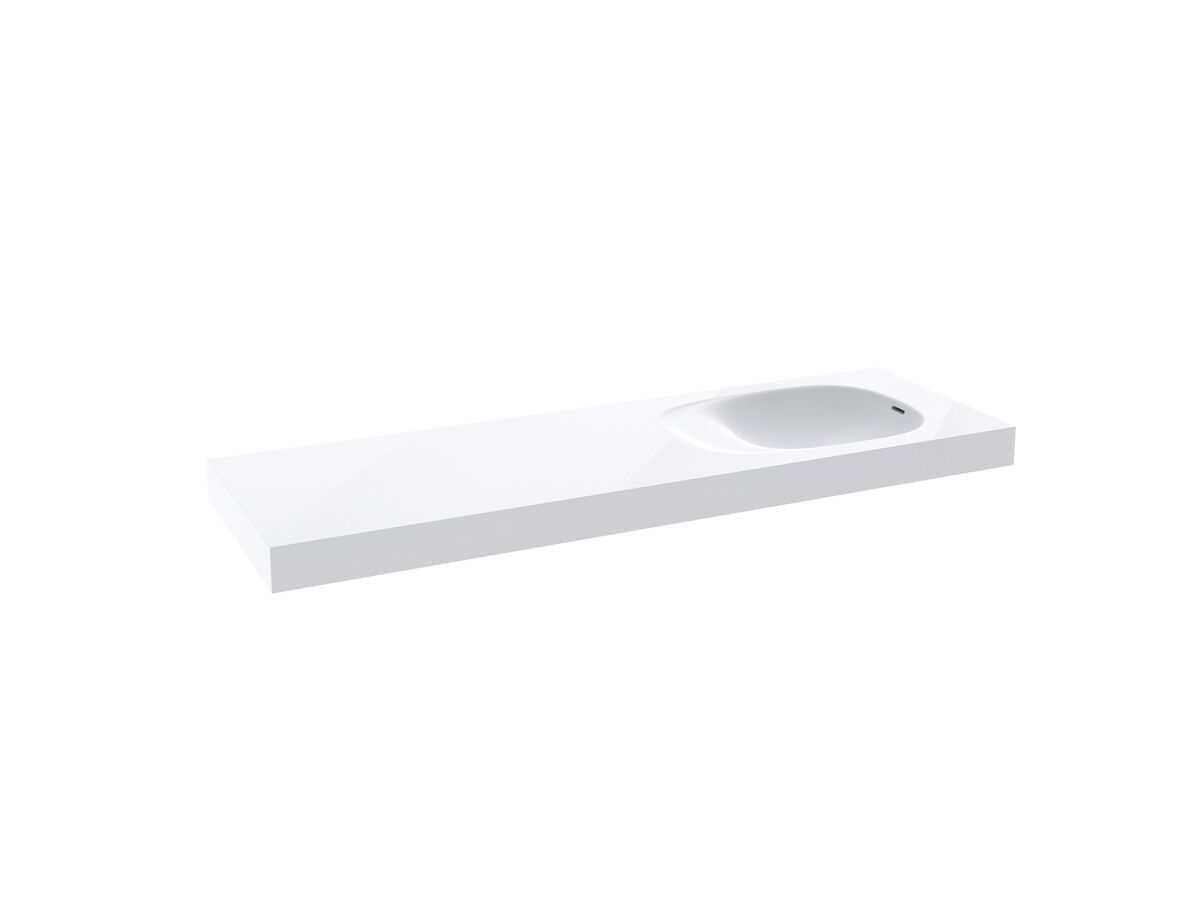 Reece Kado Lussi 1500mm Single Right Hand Wall Basin Side Shelf With Overflow No Taphole Matte White Solid Surface