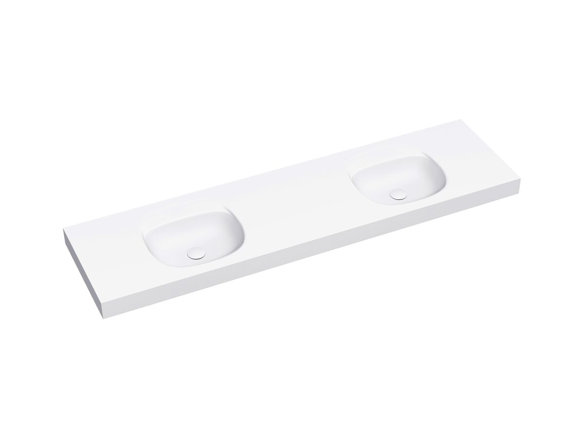 Reece Kado Lussi 1800mm Double Wall Basin Rear Shelf With Overflow No Taphole Matte White Solid Surface