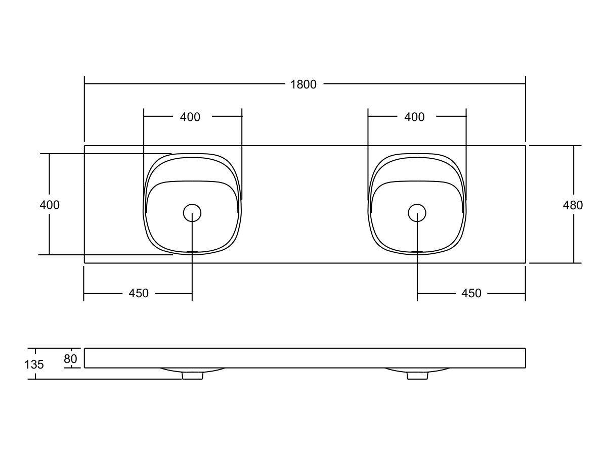 Reece Kado Lussi 1800mm Double Wall Basin Rear Shelf With Overflow No Taphole Matte White Solid Surface
