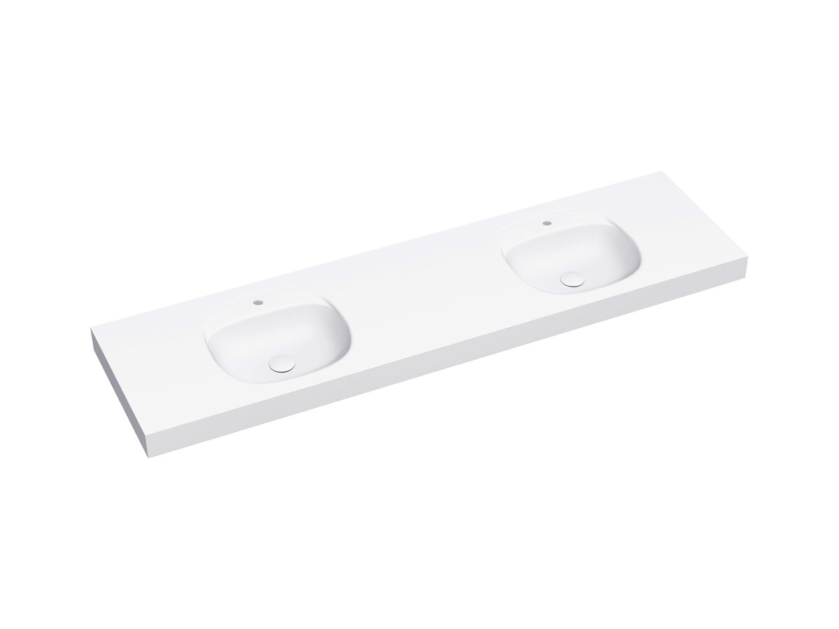 Reece Kado Lussi 1800mm Double Wall Basin Rear Shelf With Overflow 2 Taphole Matte White Solid Surface