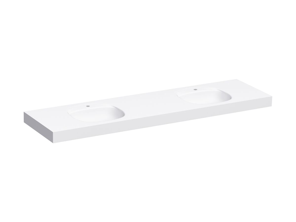 Reece Kado Lussi 1800mm Double Wall Basin Rear Shelf With Overflow 2 Taphole Matte White Solid Surface