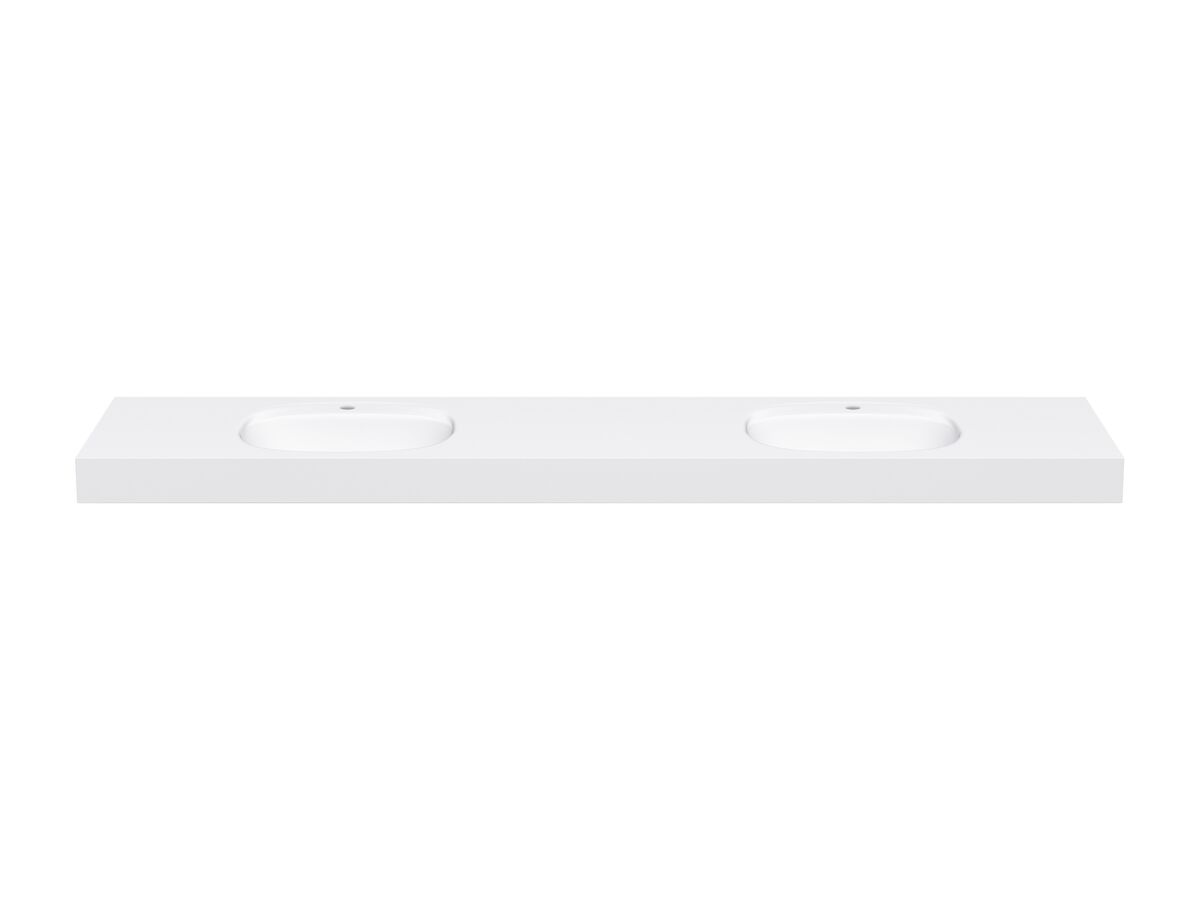 reece Kado Lussi 1800mm Double Wall Basin Rear Shelf with Overflow 2 Taphole Matte White Solid Surface