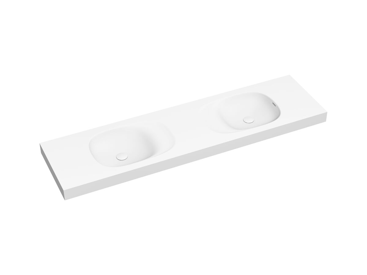 Reece Kado Lussi 1800mm Double Wall Basin Side Shelf With Overflow No Taphole Matte White Solid Surface
