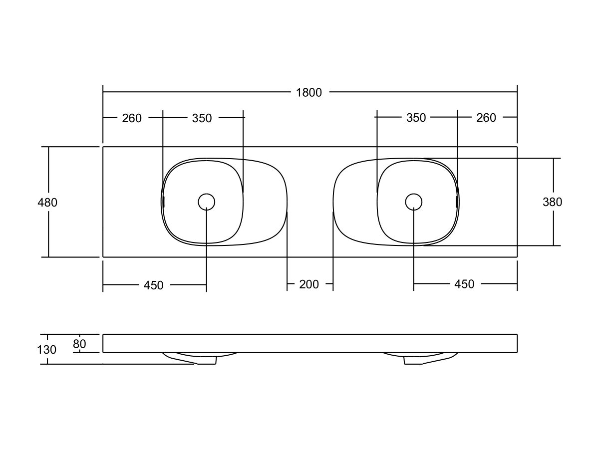 Reece Kado Lussi 1800mm Double Wall Basin Side Shelf With Overflow No Taphole Matte White Solid Surface
