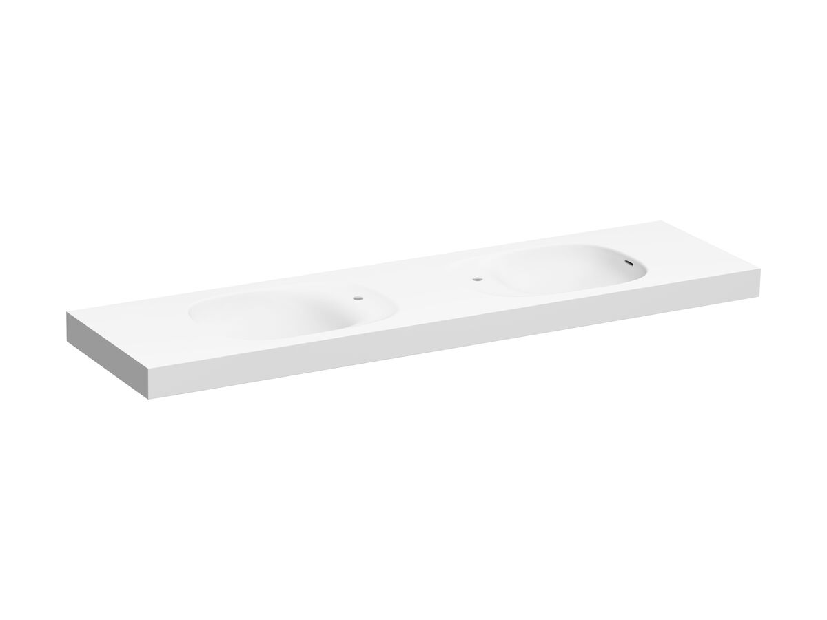 Reece Kado Lussi 1800mm Double Wall Basin Side Shelf With Overflow 2 Taphole Matte White Solid Surface