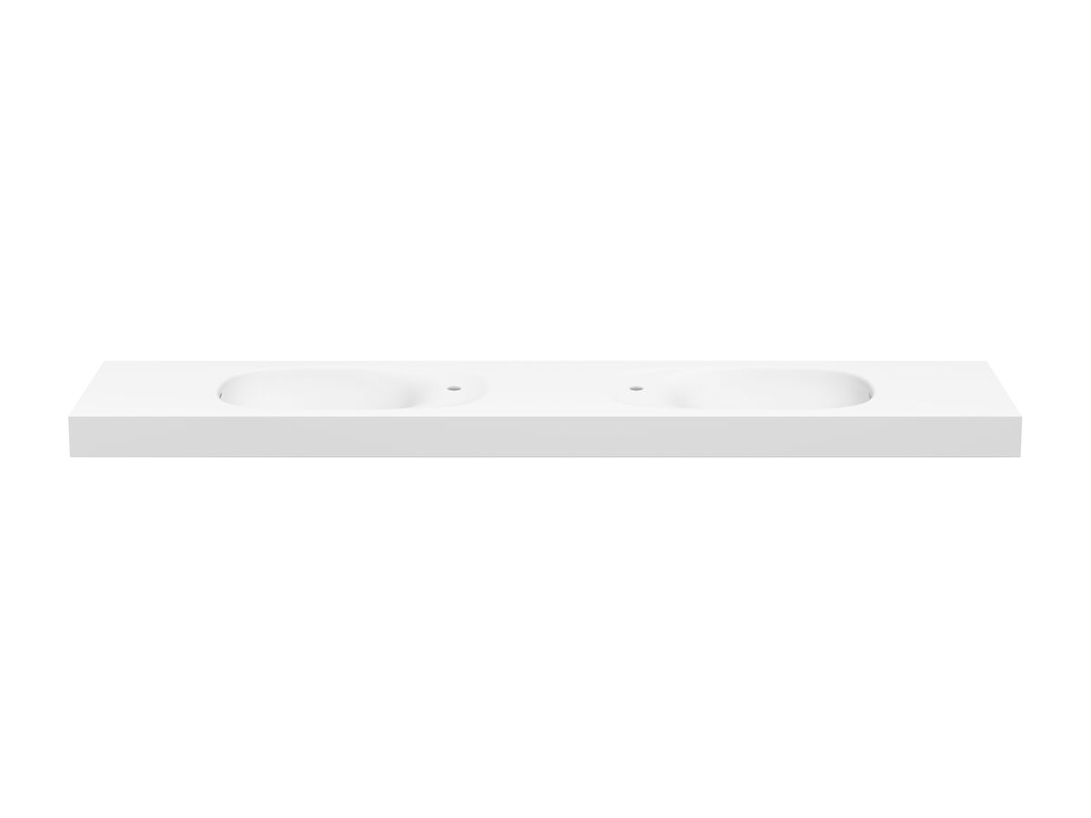 reece Kado Lussi 1800mm Double Wall Basin Side Shelf with Overflow 2 Taphole Matte White Solid Surface