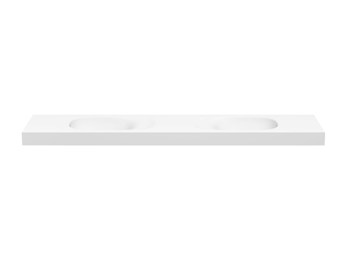 reece Kado Lussi 1800mm Double Wall Basin Side Shelf with Overflow No Taphole Matte White Solid Surface