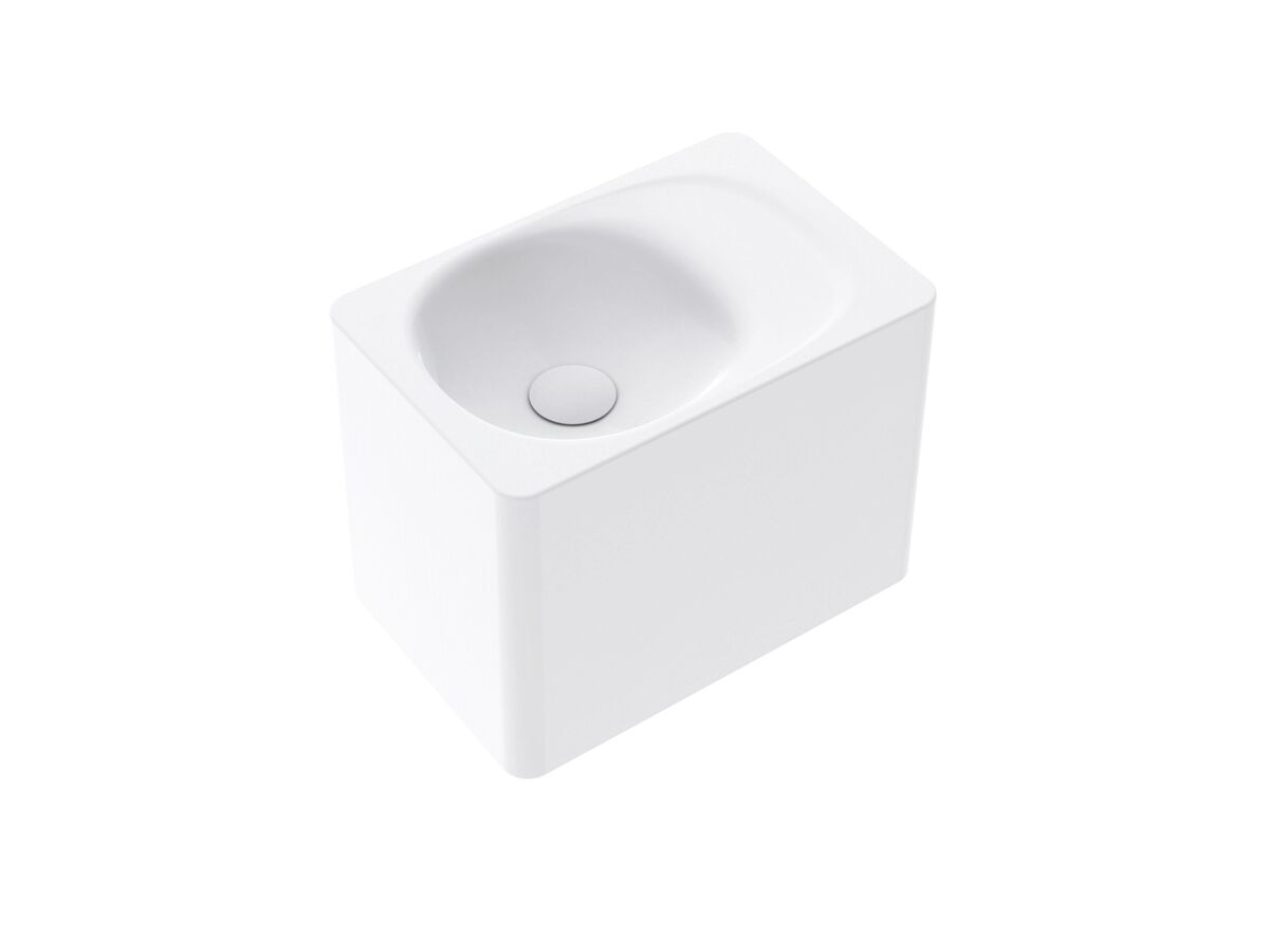 Reece Kado Lussi 420mm Left Hand Wall Basin Side Shelf With Overflow No Taphole Matte White Solid Surface