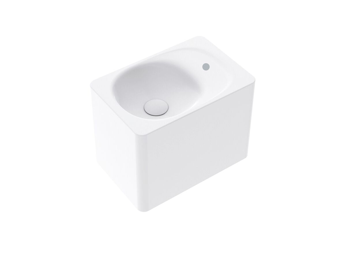 Reece Kado Lussi 420mm Left Hand Wall Basin Side Shelf With Overflow 1 Taphole Matte White Solid Surface