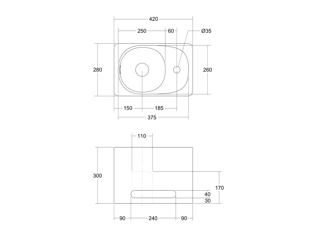 Reece Kado Lussi 420mm Left Hand Wall Basin With Towel Rail And Overflow 1 Taphole Matte White Solid Surface