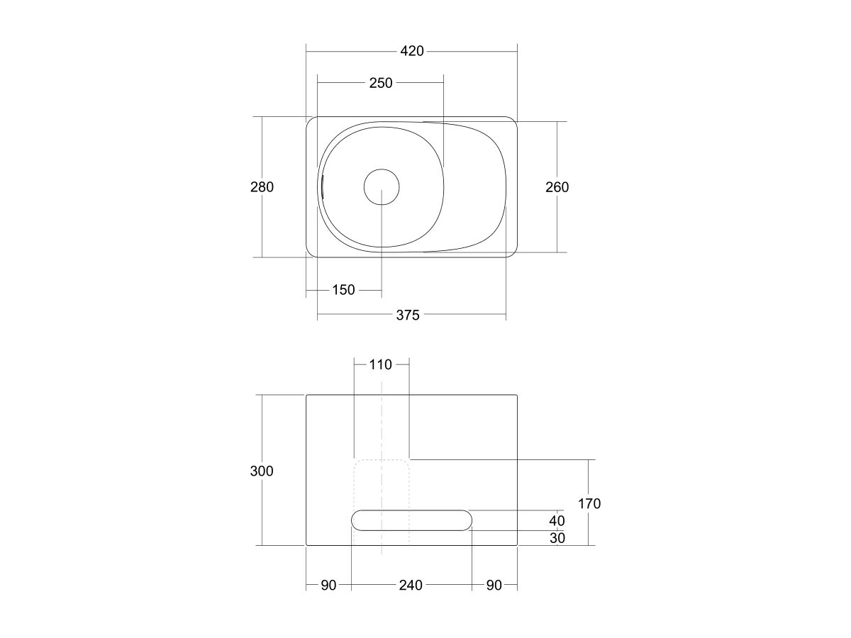 Reece Kado Lussi 420mm Left Hand Wall Basin With Towel Rail And Overflow No Taphole Matte White Solid Surface