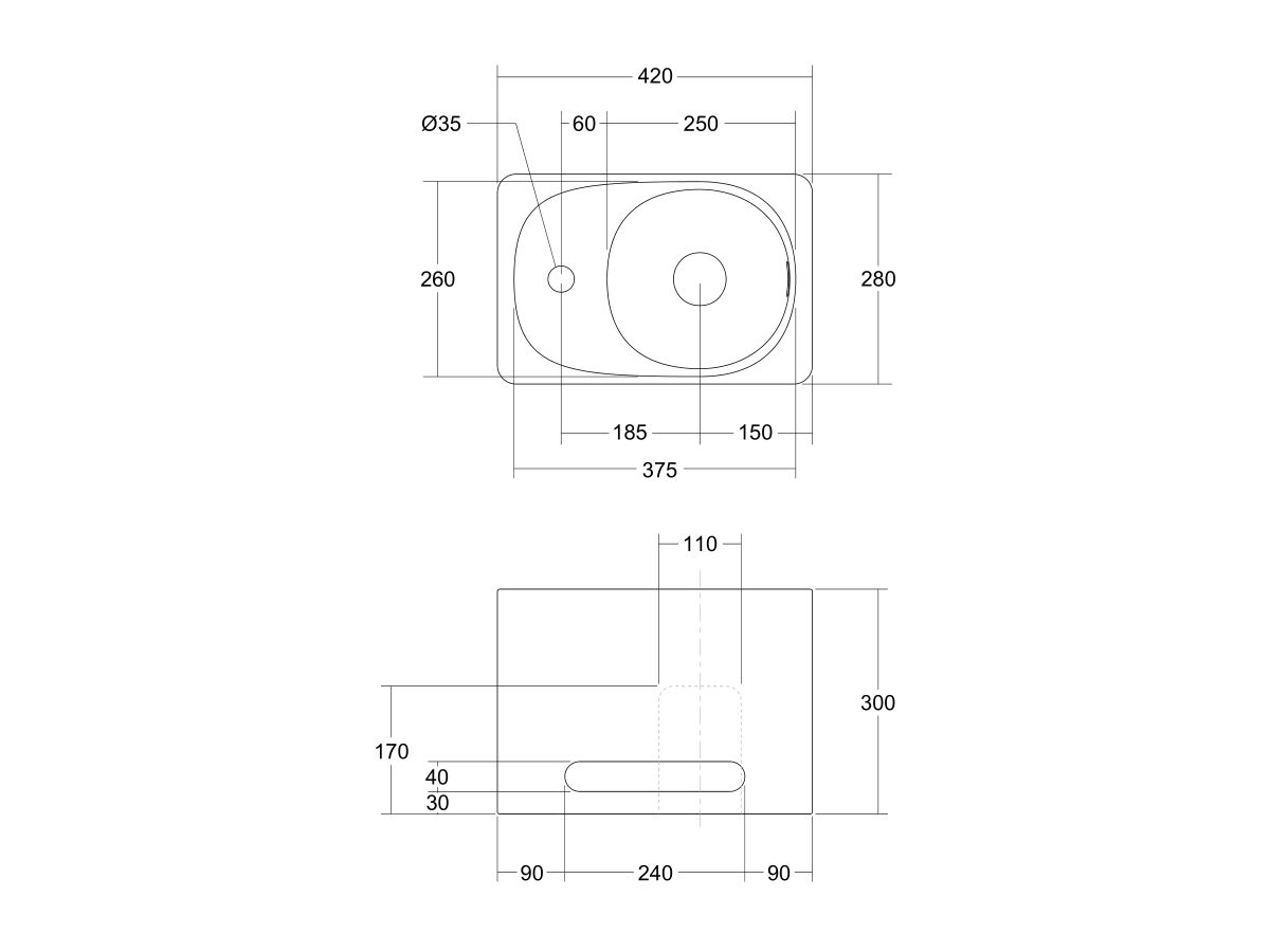 Reece Kado Lussi 420mm Right Hand Wall Basin With Towel Rail And Overflow 1 Taphole Matte White Solid Surface