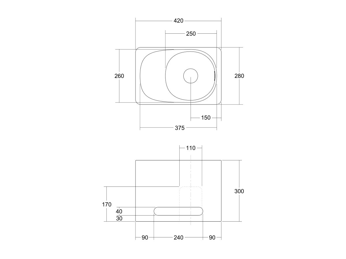 Reece Kado Lussi 420mm Right Hand Wall Basin With Towel Rail And Overflow No Taphole Matte White Solid Surface