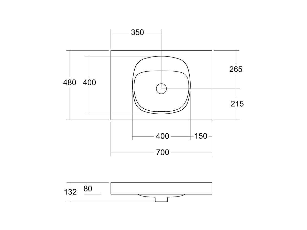 Reece Kado Lussi 700mm Centre Bowl Wall Basin Rear Shelf With Overflow No Taphole Matte White Solid Surface