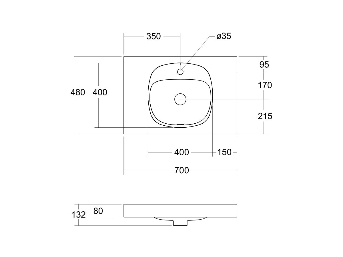 Reece Kado Lussi 700mm Centre Bowl Wall Basin Rear Shelf With Overflow 1 Taphole Matte White Solid Surface