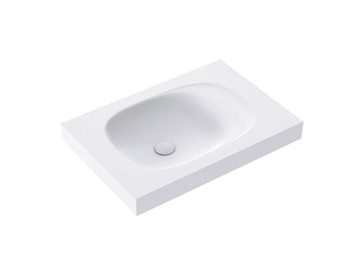 Reece Kado Lussi 700mm Left Hand Wall Basin Side Shelf With Overflow No Taphole Matte White Solid Surface