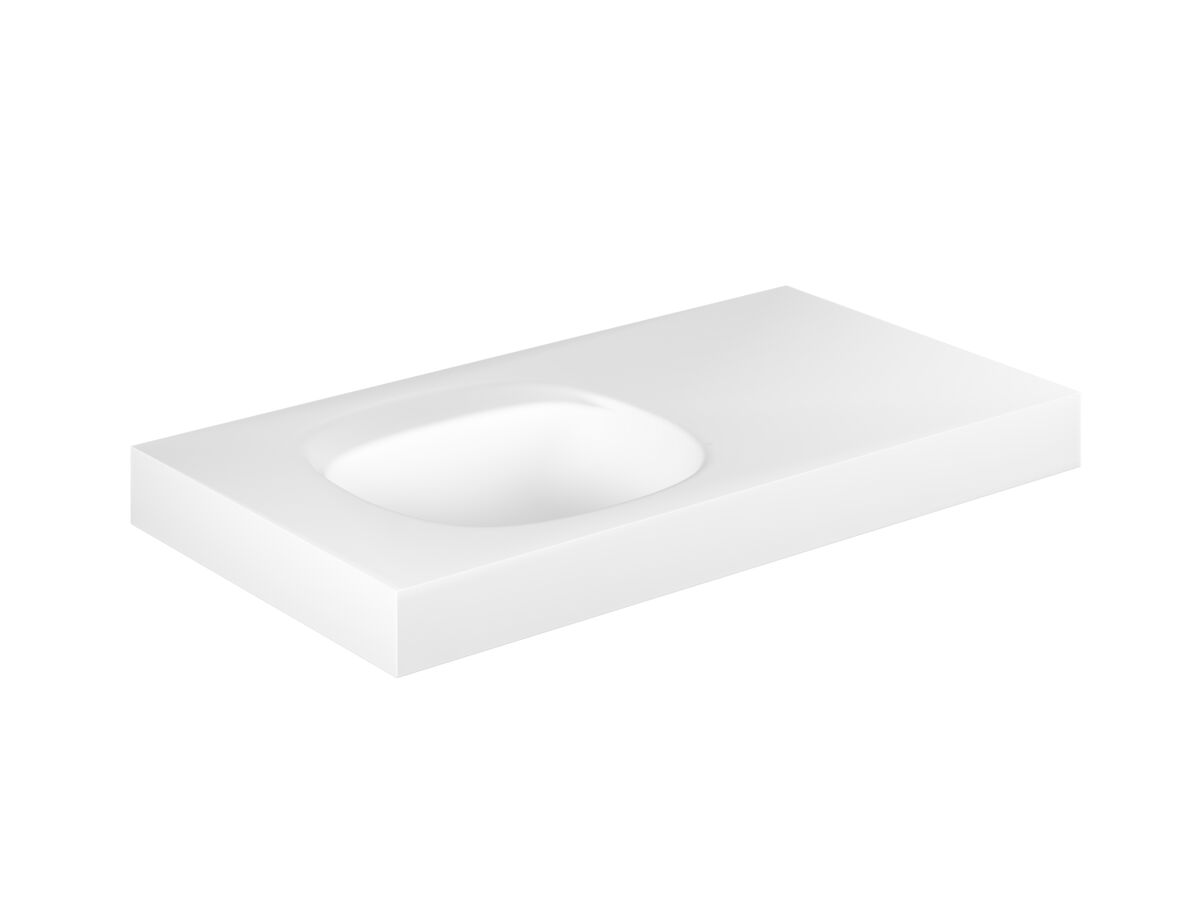 Reece Kado Lussi 900mm Left Hand Wall Basin Rear Shelf With Overflow 1 Taphole Matte White Solid Surface