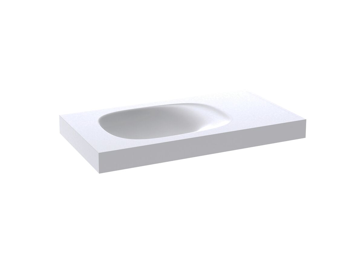 Reece Kado Lussi 900mm Left Hand Wall Basin Side Shelf With Overflow No Taphole Matte White Solid Surface