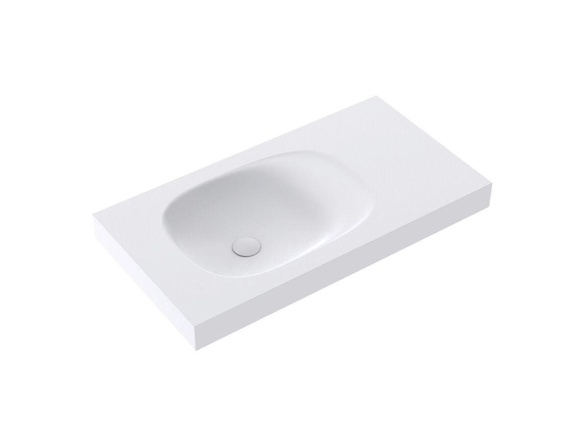 Reece Kado Lussi 900mm Left Hand Wall Basin Side Shelf With Overflow No Taphole Matte White Solid Surface