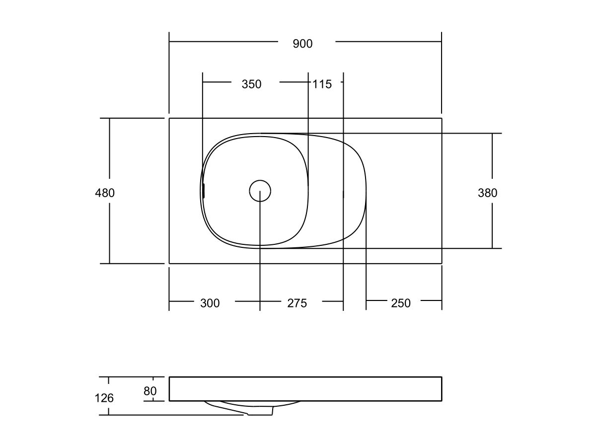 Reece Kado Lussi 900mm Left Hand Wall Basin Side Shelf With Overflow No Taphole Matte White Solid Surface